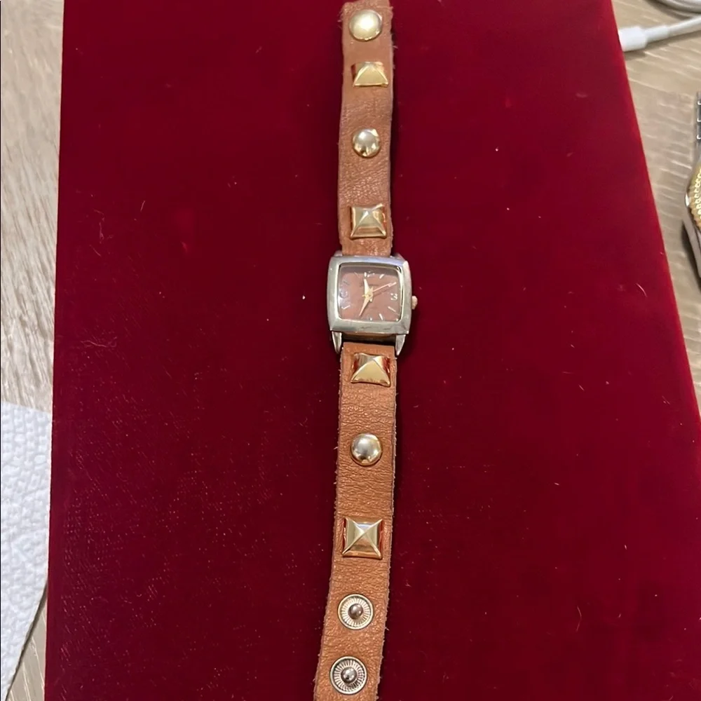 Geneva Brown Studded Leather Watch